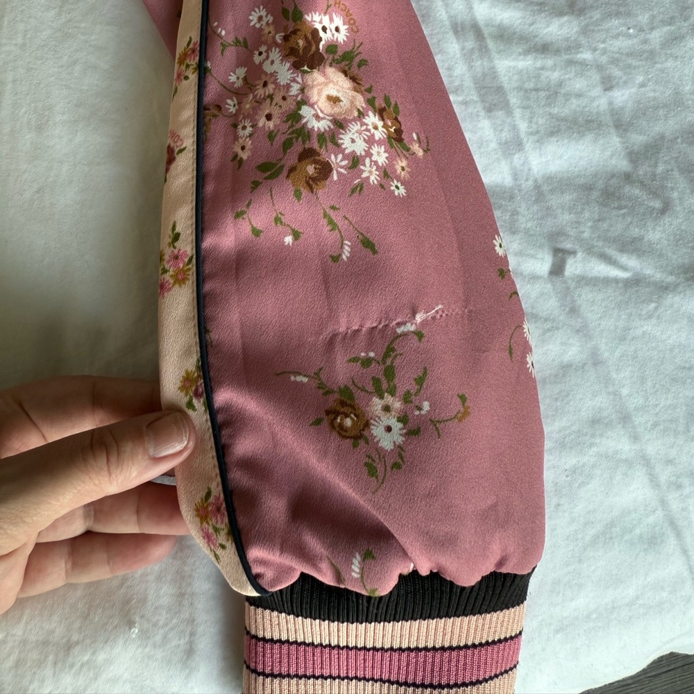 COACH Floral Baseball Bomber Jacket Womens M Romantic Rose Pink Coquette Girl - Picture 11 of 12